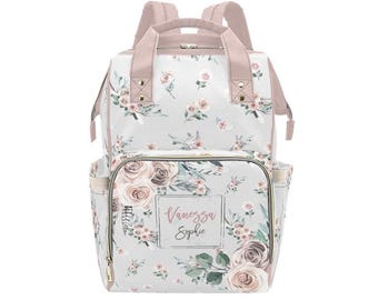 Personalized Floral Diaper Bag Backpack: Multiuse Baby Bag