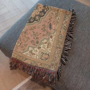 Vintage Floral Tapestry Wall Hanging, Large Boho Pink Rug Tapestry, Antique Medallion Textile Decor, Cottagecore Wall Art, Vintage Blanket image 3