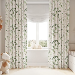 Neutral Curtains, Greenery leaves curtains, Gender Neutral Blackout curtains, green curtains, curtain panels, neutral nursery curtains