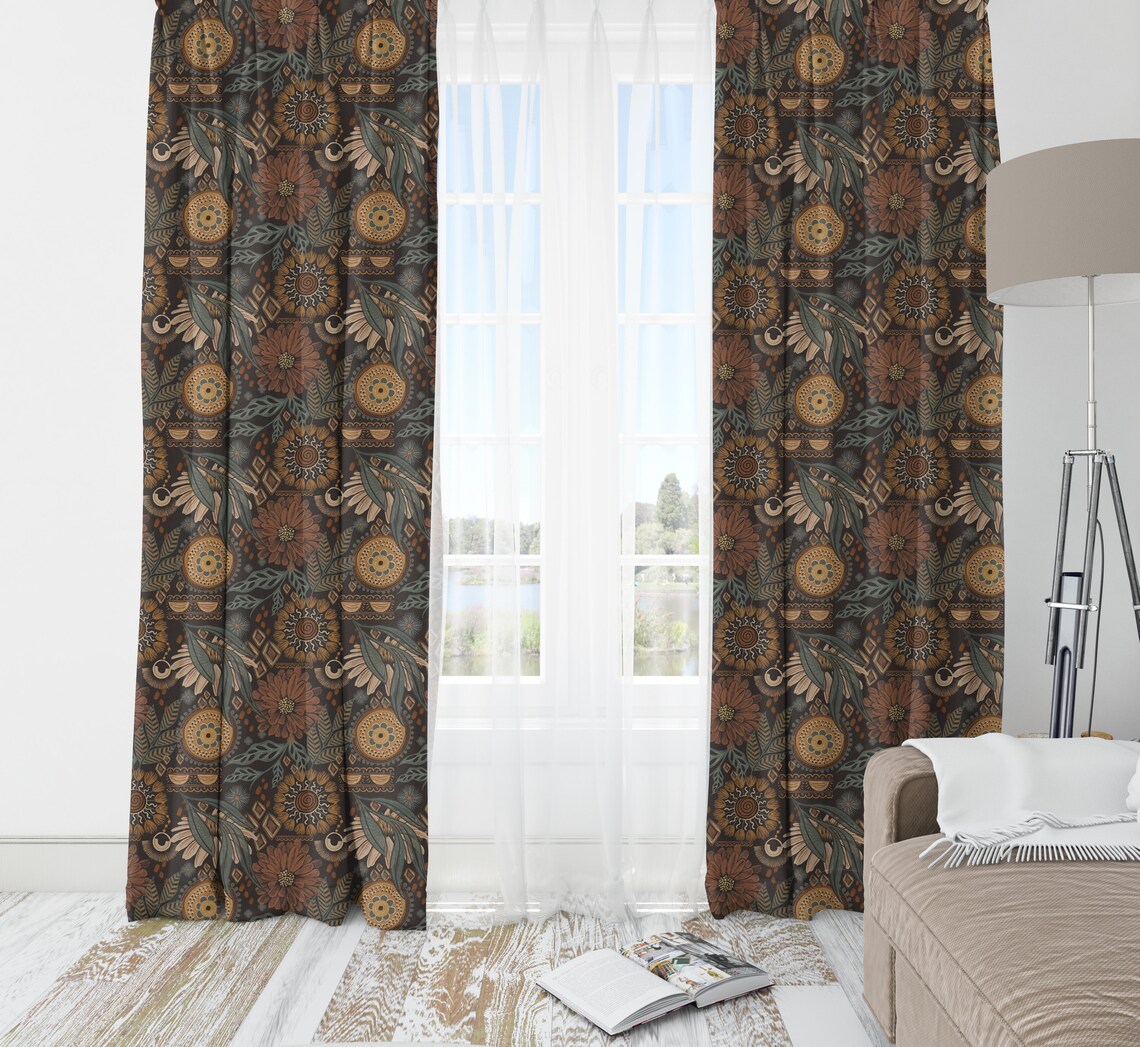 Bohemian Blackout Curtains Sheer Curtains Brown Curtain Etsy