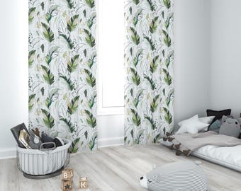 Tropical Leaf Blackout Curtains: Emerald Nursery, Custom Length