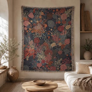 Coral Reef Tapestry Wall Hanging, Coastal Boho Woven Blanket, Ocean Inspired Wall Art, Nautical Home Decor, Beach House Tapestry Throw