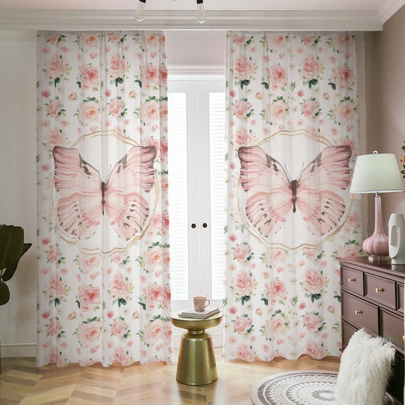 Butterflies Nursery Curtains Blush Pink Curtains for Nursery Etsy