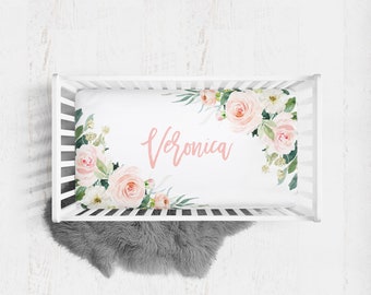 Personalized Pink Blush Crib Sheet | Baby Crib Sheet | Baby Shower Gift | Fitted Sheet | Nursery Decor | Floral Nursery | Blush Floral sheet