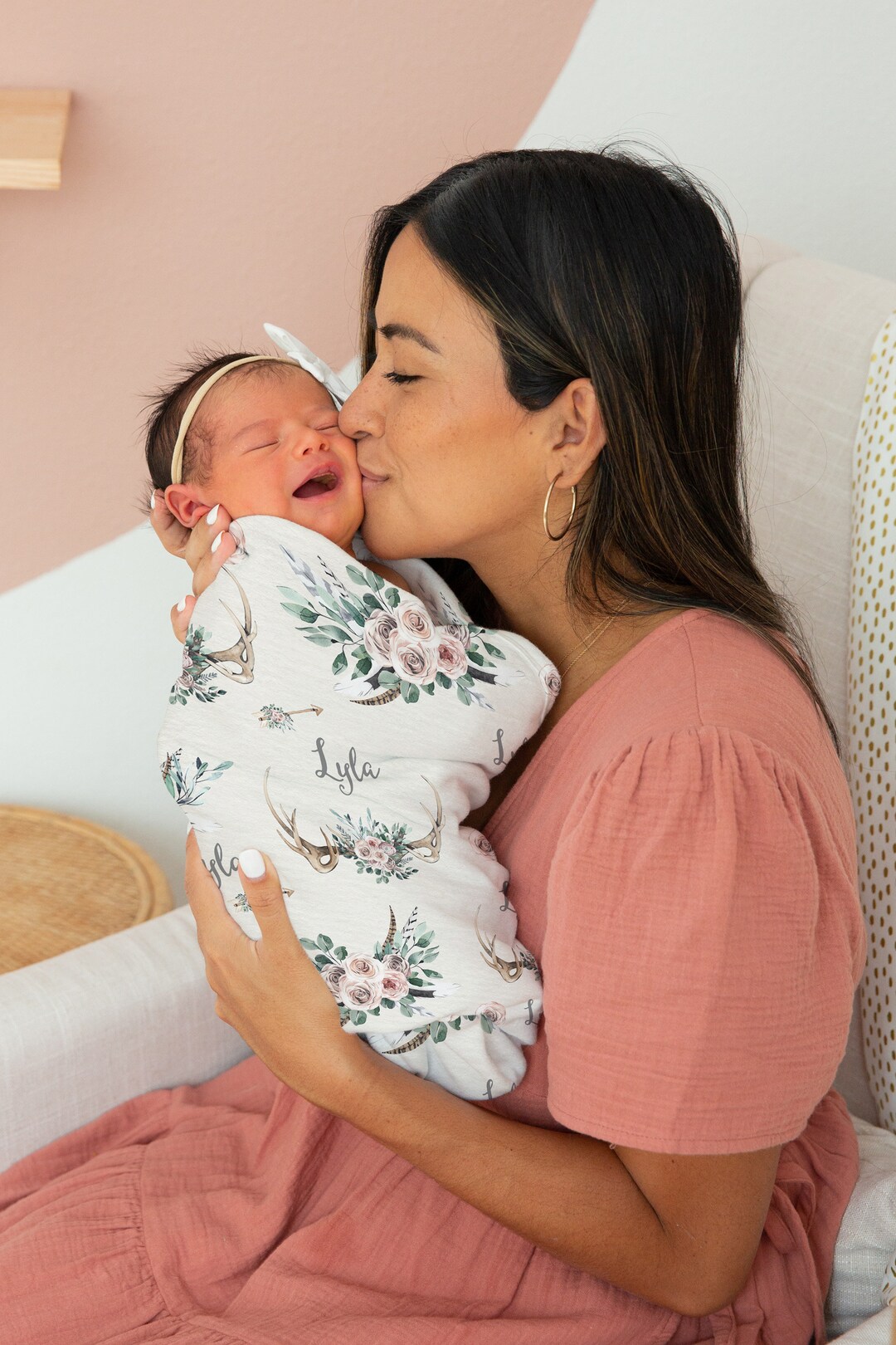 Boho Baby Swaddle, Baby Swaddle With Antlers, Newborn Swaddle, Baby