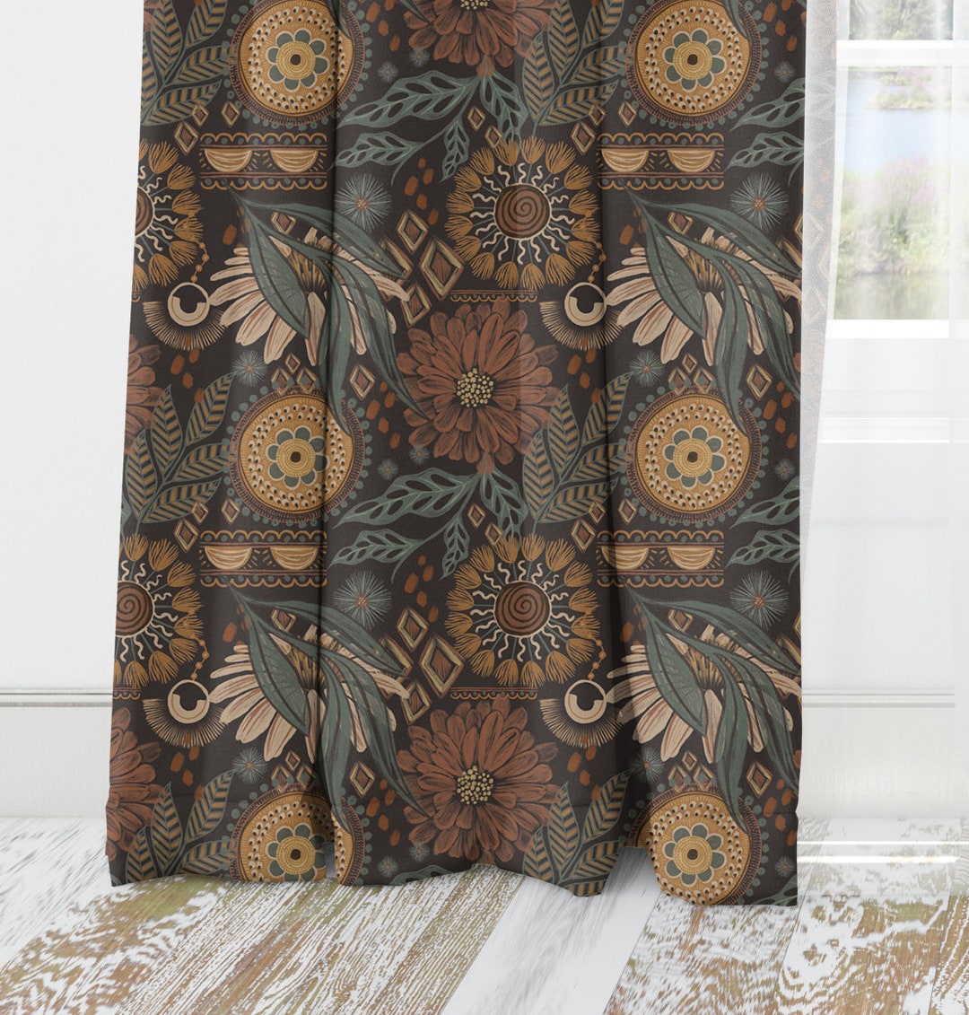 Bohemian Blackout Curtains, Sheer Curtains, Brown Curtain Panels