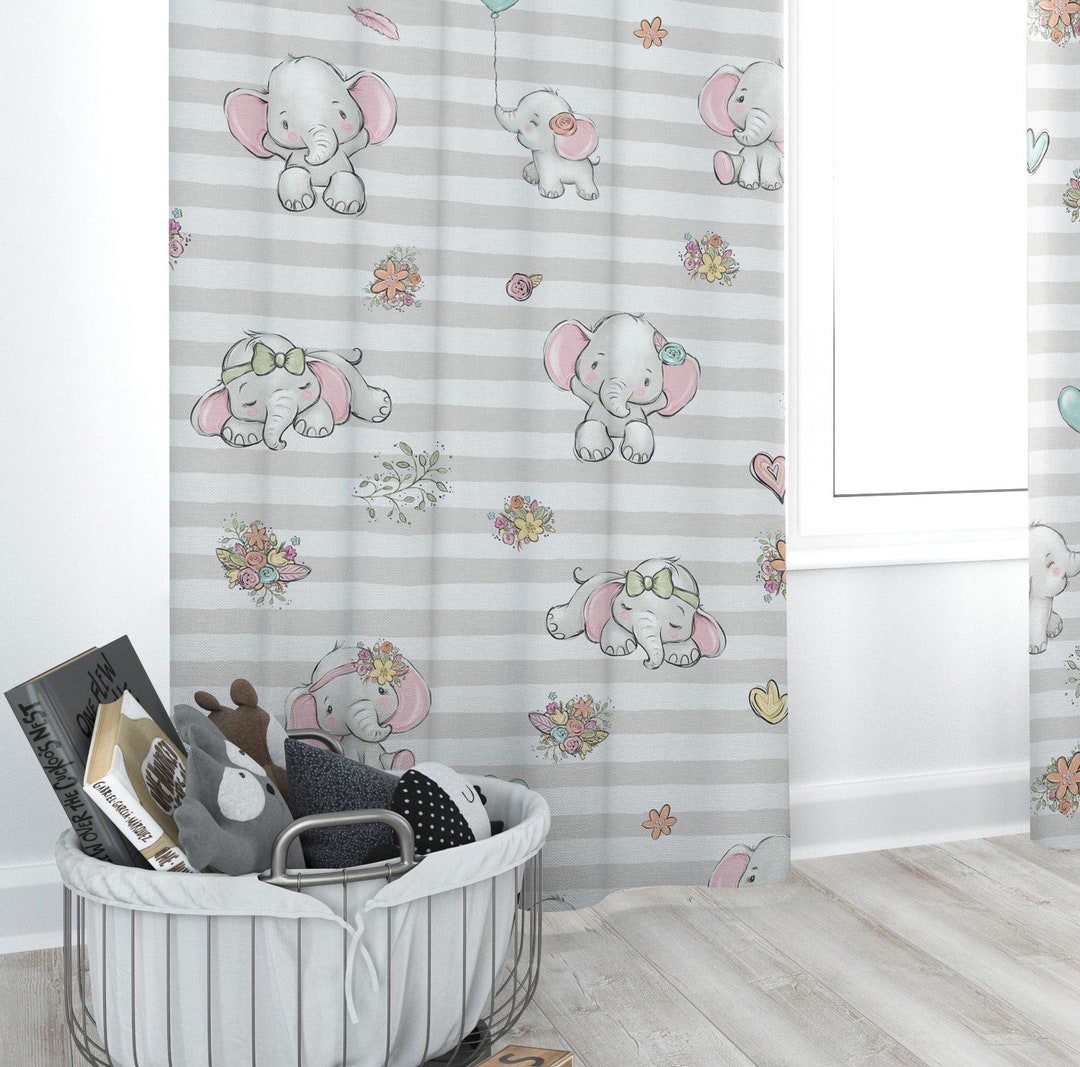 Elephants Nursery Curtains Baby Room Curtains Elephants Girl Etsy
