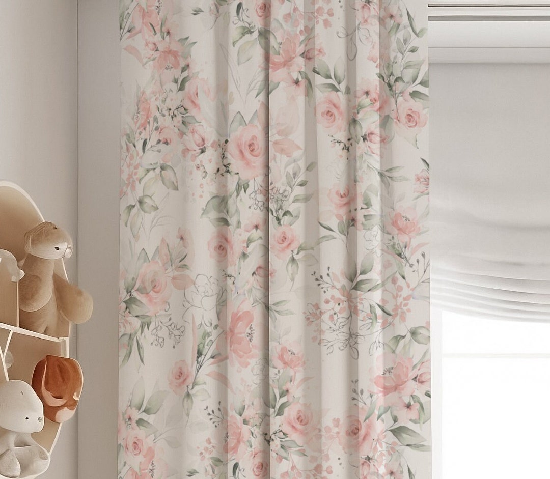 Roses Nursery Curtains, Baby Room Curtains, Roses, Floral Nursery