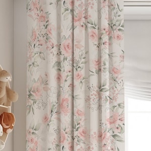 Roses Nursery Curtains, baby room curtains, roses, floral nursery curtains,delicate pink flowers theme baby Nursery, Floral Window Panel