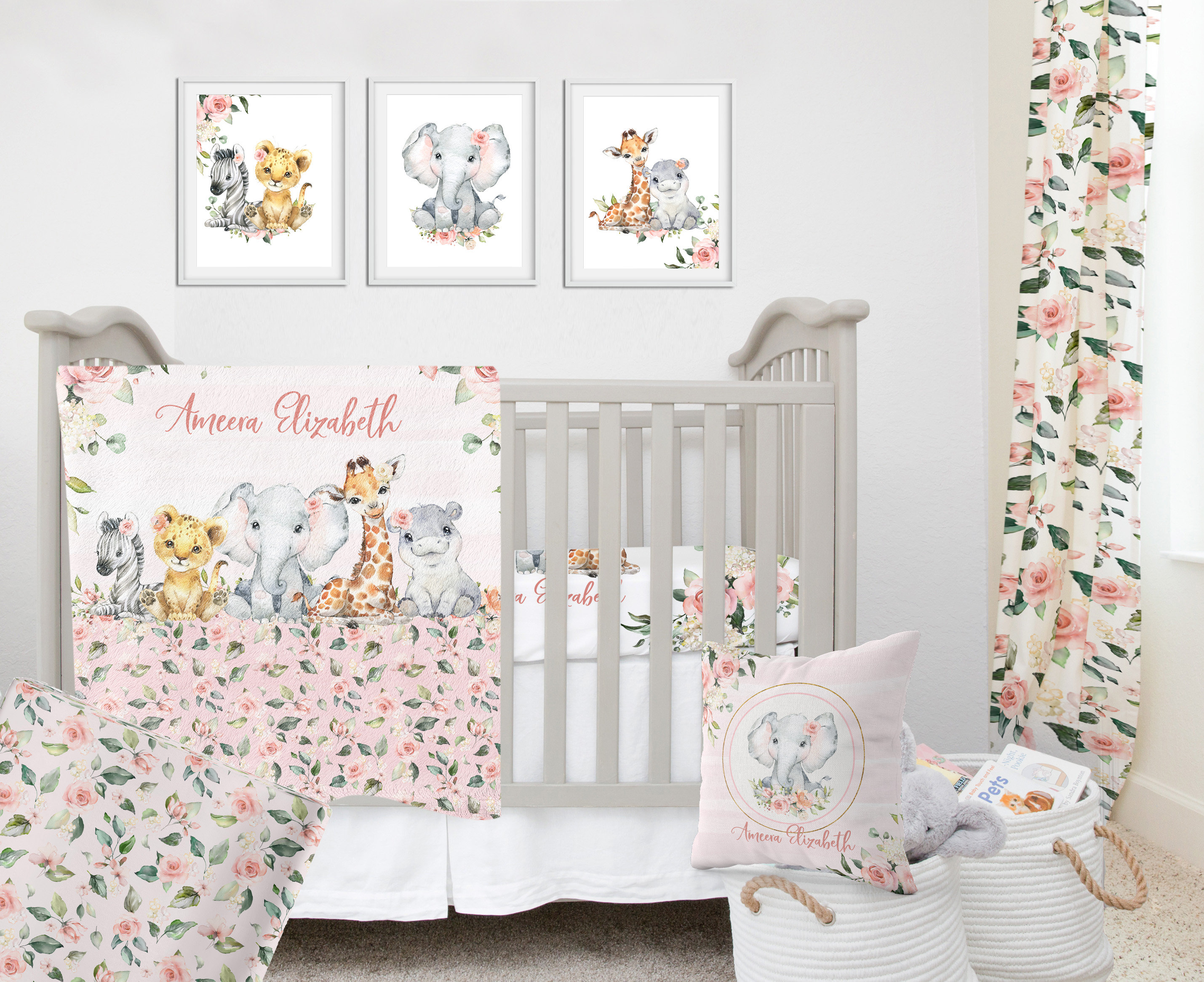 Crib Bedding Set Girl safari Crib Bedding Set Safari Animals Nursery Elephant Crib Bedding Girl Safari Crib Sheet Pink Floral Set Etsy