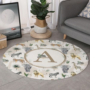 Runder Safari Teppich, Wollteppich, Elefanten Teppich, Wollteppich, Wollteppich für Babyzimmer, Kinderteppich