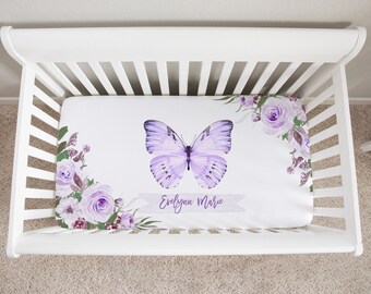 Purple Butterfly Personalized Crib Sheet: Custom Baby Bedding