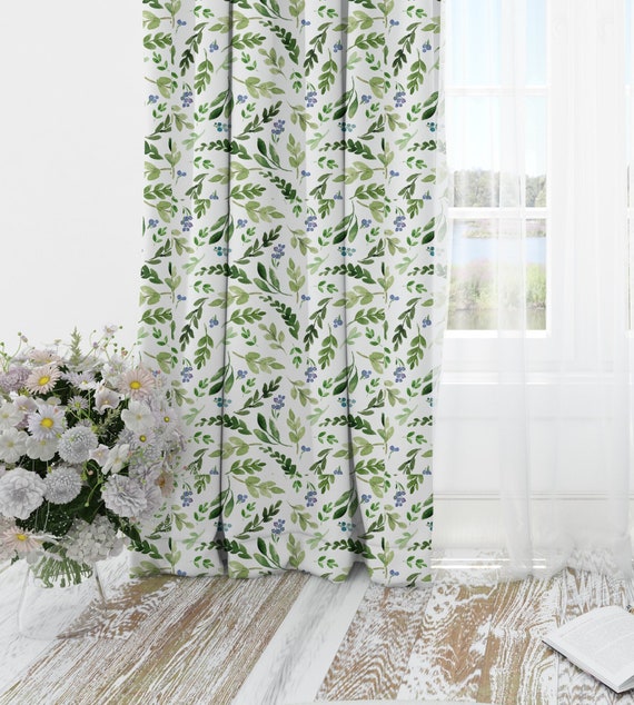 Neutral Curtains, Greenery Leaves Curtains, Gender Neutral