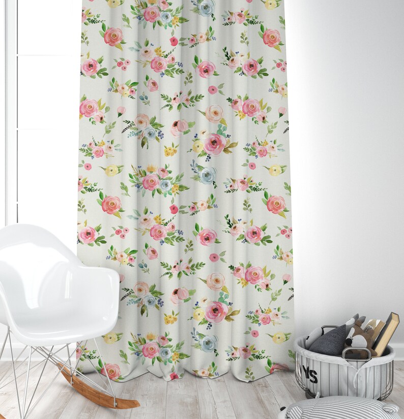 Floral Nursery Curtains Baby Room Curtains Pink Watercolor Etsy