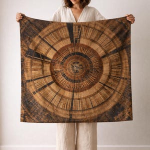 Tree Ring Mandala Tapestry, Bohemian Fractal Wall Hanging, Earth Tone Boho Tapestry, Rustic Wood Pattern Wall Decor, Gypsy Mandala Art