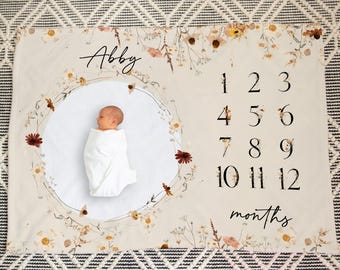 Wildflowers Baby Milestone Blanket: Personalized Floral Girl Gift