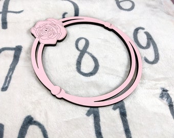 Milestone Marker ring for baby girl, Wood Marker for milestone blanket with flower, Months Milestone Blanket Marker, Baby photo prop,