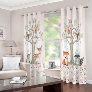 Woodland Nursery Curtains: Bear, Fox, Deer, Floral Baby Room Decor image 2