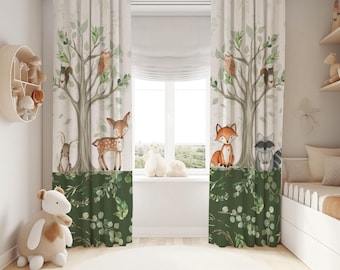 Woodland Nursery Curtains: Bear, Fox, Deer Baby Room Decor