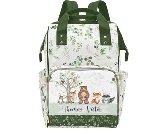 Forest Animals Personalized Diaper Bag with name, Baby Bag, Personalized Backpack, Multiuse BackPack, Expecting Mom Gift, Custom Diaper Bag