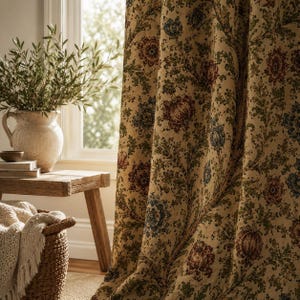 William Morris Style Vorhänge, Vintage Blumenvorhänge, Cottagecore Fenstervorhänge, Baumschmuck, Beige Wohnkultur