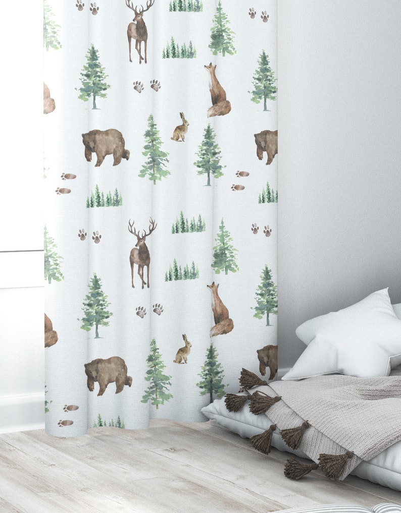 Woodland Nursery Curtains Baby Room Curtains Bear Fox Etsy