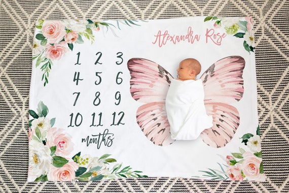 Butterfly Milestone Blanket Girl Butterfly Floral Baby Month - Etsy