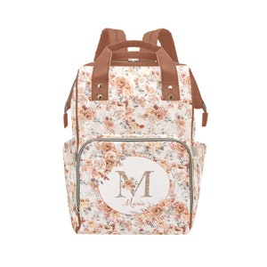 Personalized Diaper Bag, Baby Bag, Rust Florals Personalized Backpack, Roses Multiuse BackPack, Expecting Mom Gift, Custom Diaper Bag