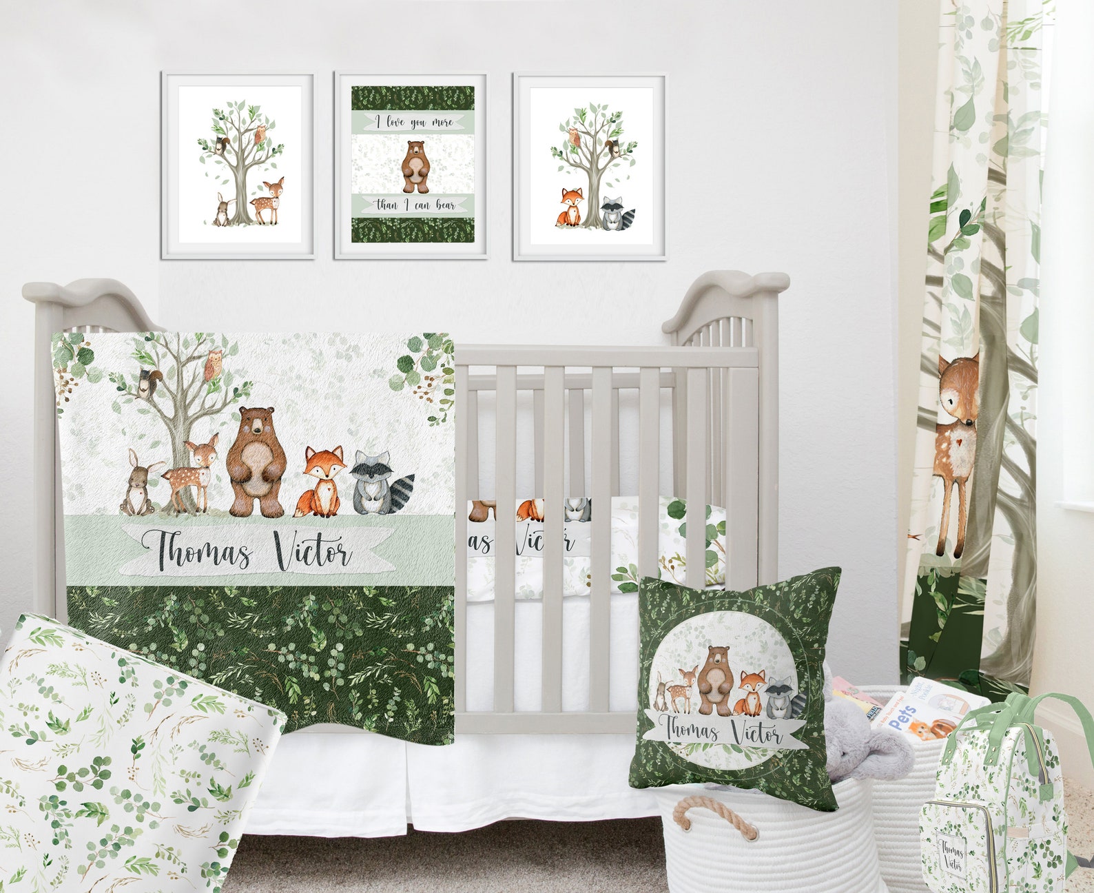 Woodland Nursery Curtains Baby Room Curtains Bear Fox Etsy