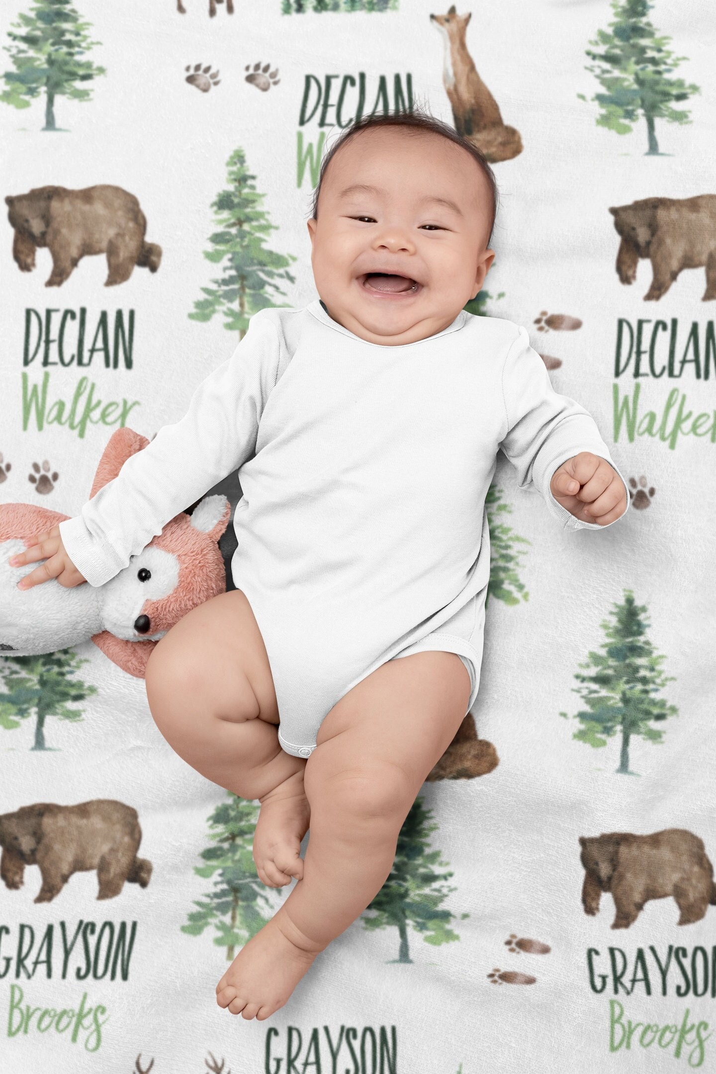 Personalized Baby Boy Blanket, Custom Name Baby Blanket, Boy Deer Blanket, Deer Baby Name Blanket, Custom Baby Blanket Boy, Woodland Blanket