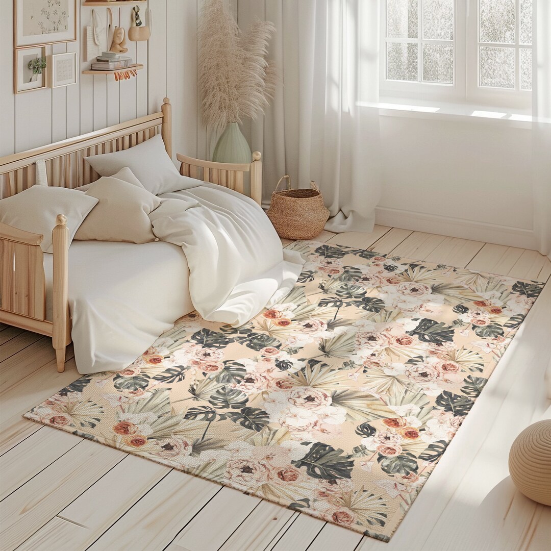 Tropical Flowers Rug for Nursery Room, Baby Room Area Rug, Modern ...