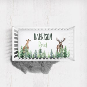 Crib sheet baby boy, Woodland custom nursery bedding, Forest animals personalized crib bedding, Fox crib sheet, buck woodland nursery boy image 2