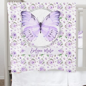Butterfly Baby Blanket, Purple Butterfly personalized blanket, Butterfly Crib Bedding Set, Butterfly Baby Shower Gift, Butterfly Nursery