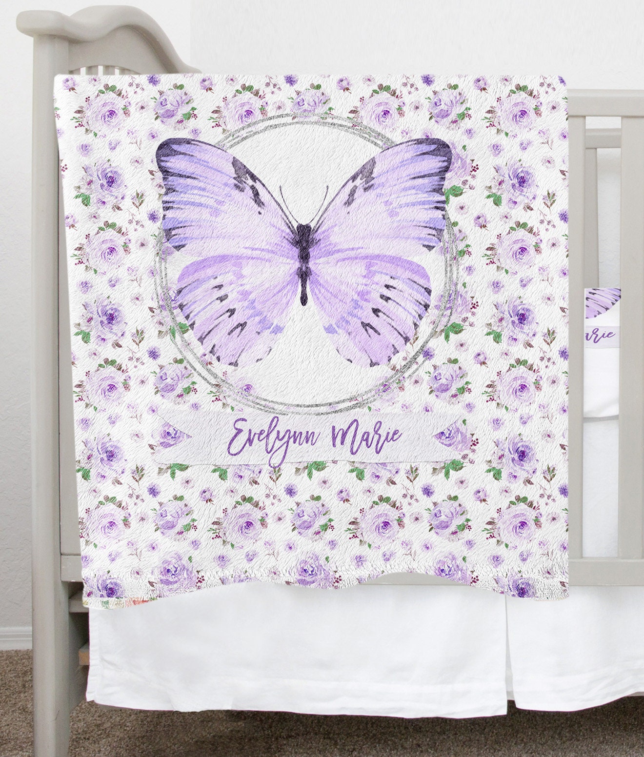 Purple butterfly baby blanket deals
