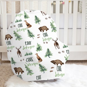 Personalisierter Wald-Autositzbezug, Baby-Autositzbezug für Junge, Geschenk zur neuen Mutter, Stillbezug, Wald-Säuglings-Stillbezug