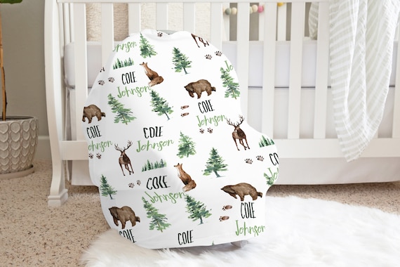 Personalized Woodland Car Seat Cover: Baby Boy Nursing Cover