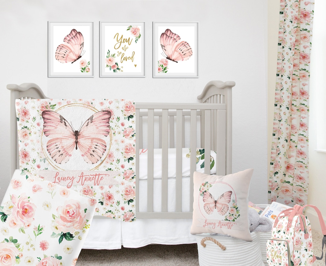Butterfly Crib Bedding Set, Baby Girl Crib Bedding, Butterfly
