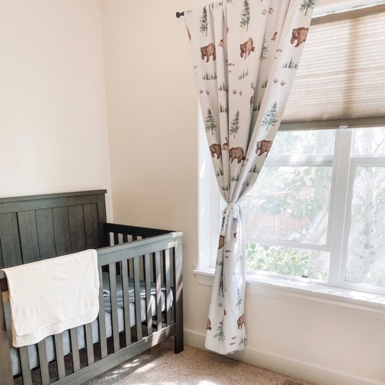 Woodland Nursery Curtains Baby Room Curtains Bear Fox Etsy