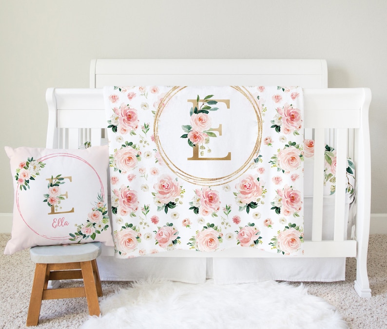 Floral Pink Personalized Nursery Bedding Set Girl Custom Etsy