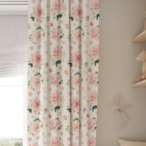 Blush Roses Curtains, blush pink curtains for bedroom, nursery curtains girl blackout, baby girl floral curtains, blackout curtains