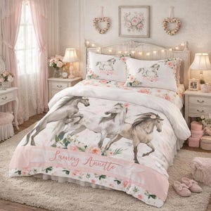 Personalized Horses Duvet Cover: Farmhouse Floral Bedding