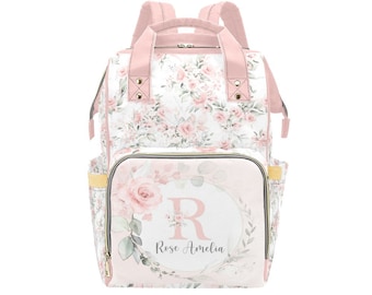 Personalized Roses Diaper Bag Backpack: Expecting Mom Gift