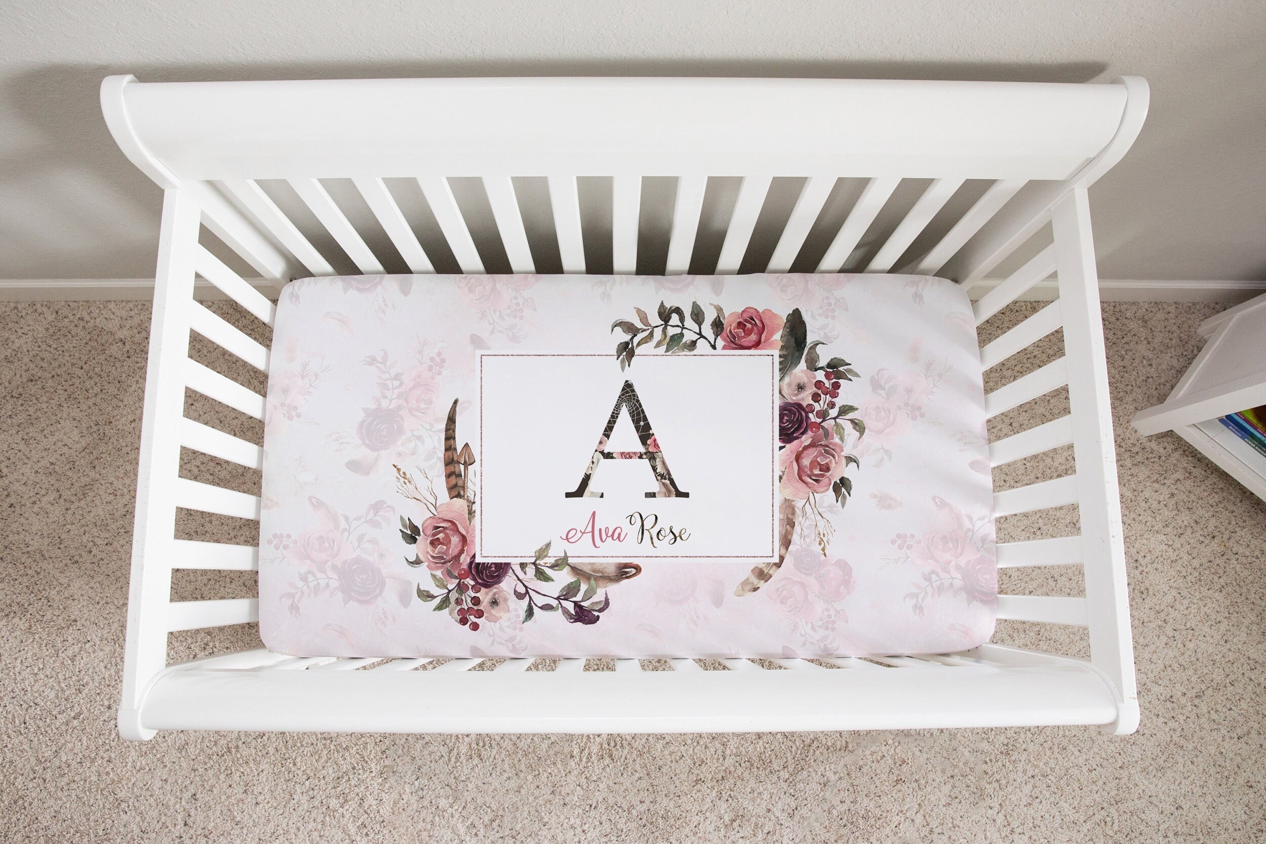 Personalized Crib Sheet for Girl Roses Custom Baby Bedding Etsy UK