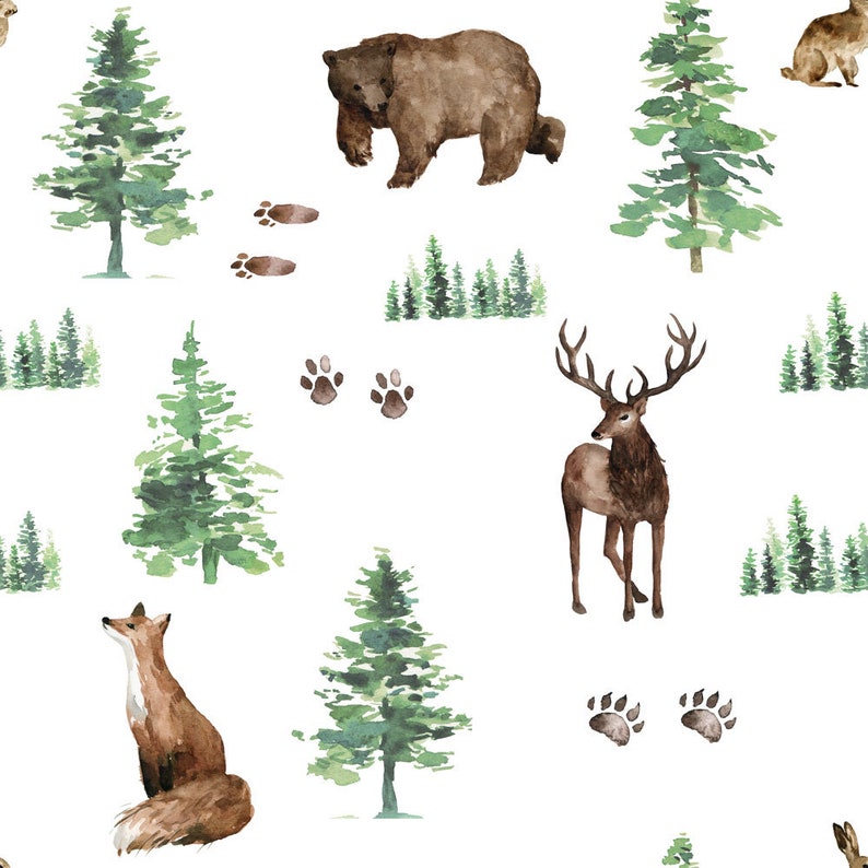Woodland Nursery Wallpaper Forest Animals Wallpaper Bear Etsy