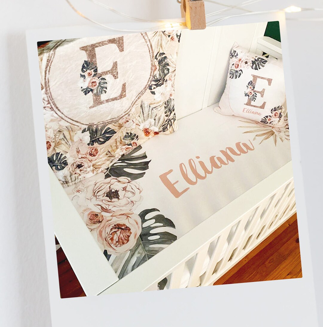 Personalized Tropical Baby Girl Crib Bedding Set: Boho Floral