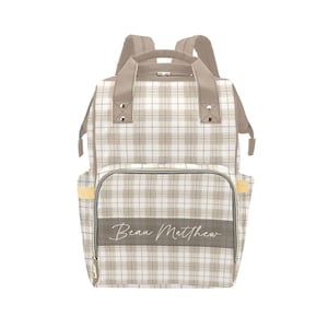 Plaid Personalized Diaper Backpack: Multiuse Baby Bag