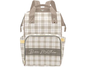 Plaid Personalized Diaper Backpack: Multiuse Baby Bag