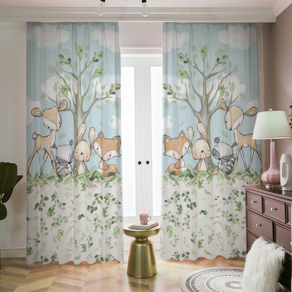 Woodland Forest Animal Nursery Curtains Etsy