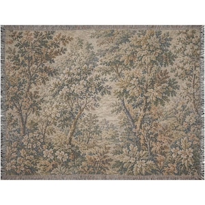 Vintage Forest Tapestry Blanket, Cottagecore Wall Hanging, Neutral Botanical Throw, Rustic Woodland Decor, Woven Nature Blanke image 7