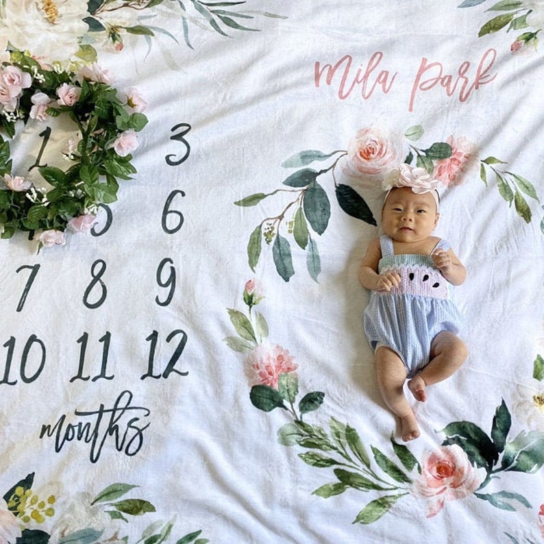 Floral Milestone Blanket Girl Vintage Floral Baby Month Etsy